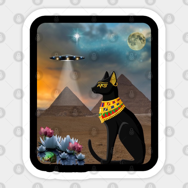 Egyptian Cat Amid the Pyramids in Ancient Egypt Sticker by Spacetrap